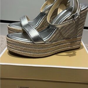 Michael Kors Leighton Leather Wedge Sandals